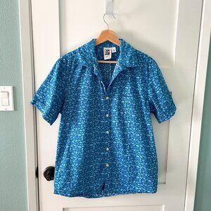Kennington Ltd. Mens Blue Cotton Button Down Shirt Sea Life Pattern